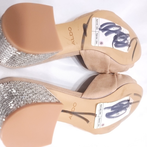 NWT ALDO Champagne Rhinestone Block Glitter Heel US7 - Picture 5 of 6